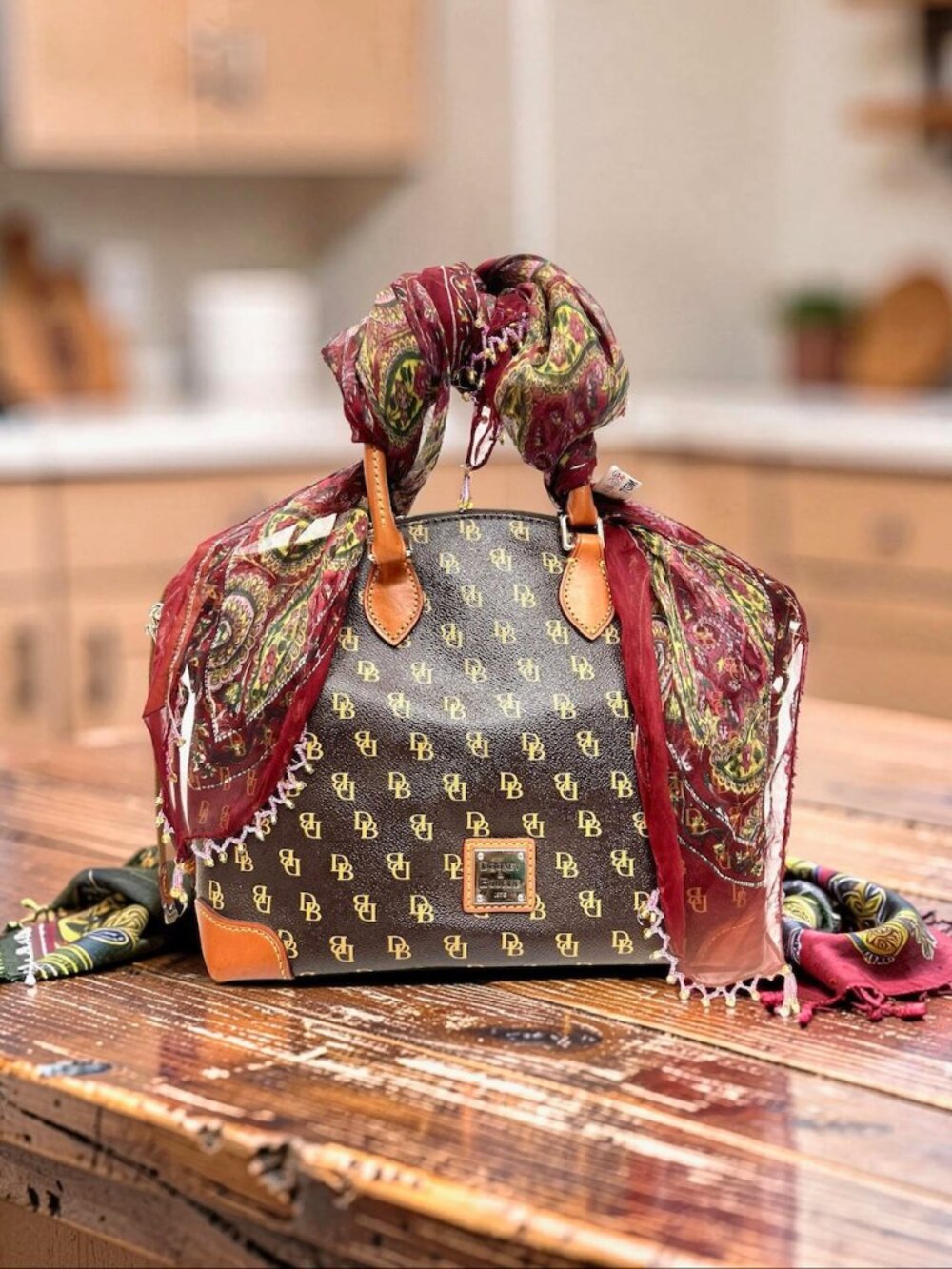 Dooney Bourke Dark Brown T’Moro DB Blakely Gretta Satchel Large Bag +Scarf(1) - Picture 8 of 16